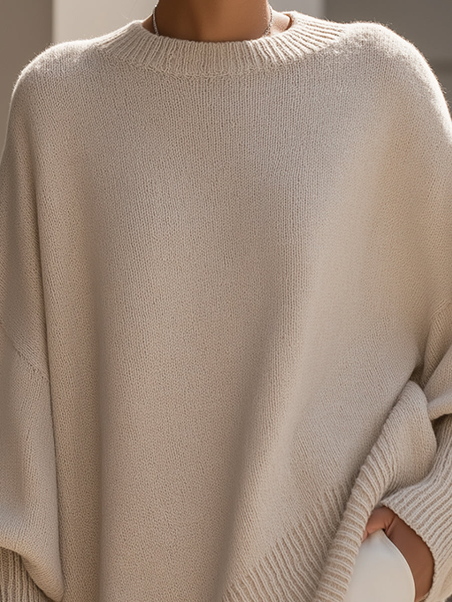Women's oversized wool-blend round-neck sweater detail
