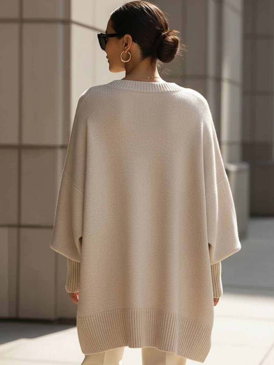 Women's oversized wool-blend round-neck sweater side