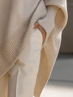 Women's oversized wool-blend round-neck sweater knit texture