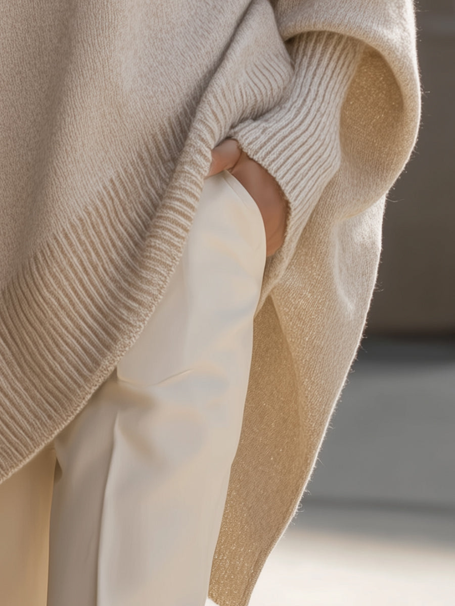 Women's oversized wool-blend round-neck sweater knit texture