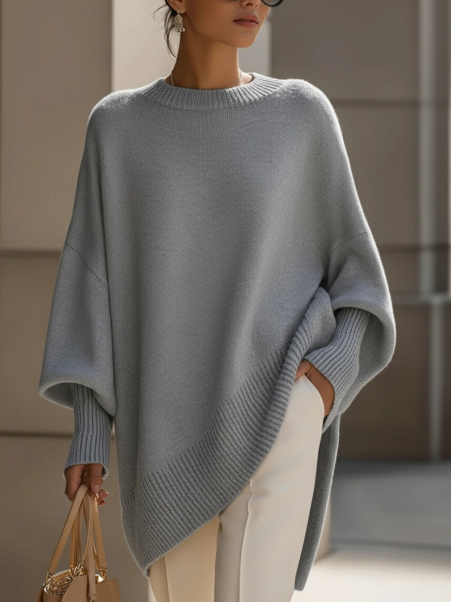 Women's oversized wool-blend round-neck sweater in grey