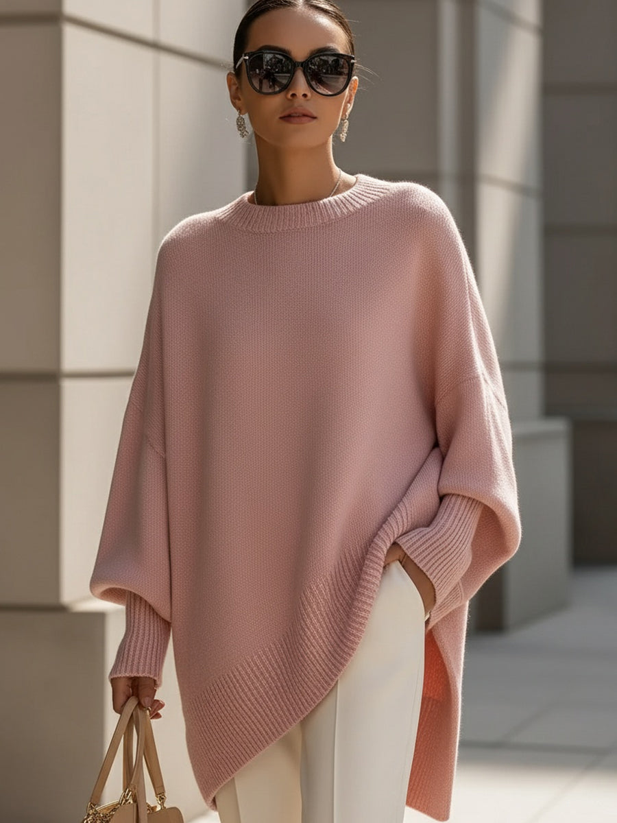 Women's oversized wool-blend round-neck sweater in pink