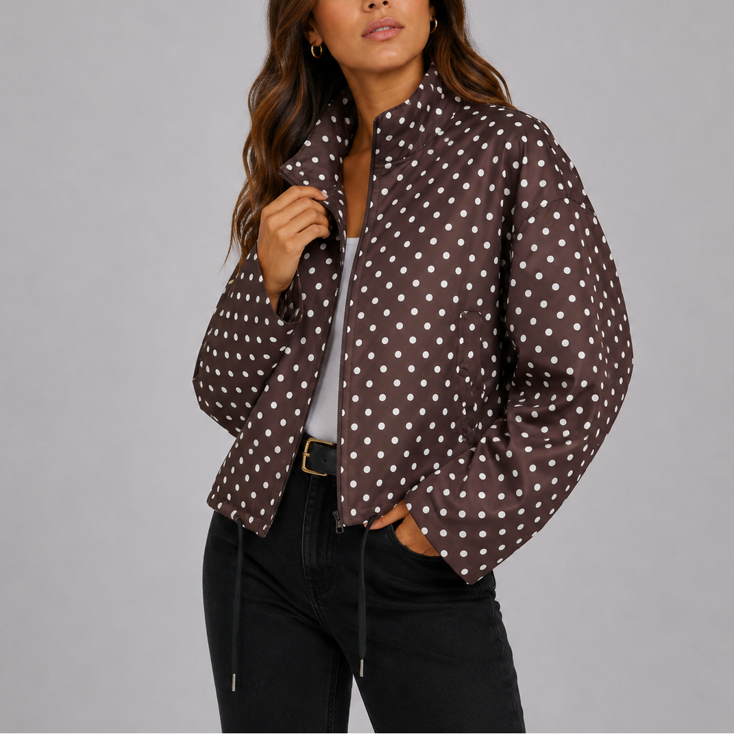 Women's Polka Dot Bomber Jacket in Brown