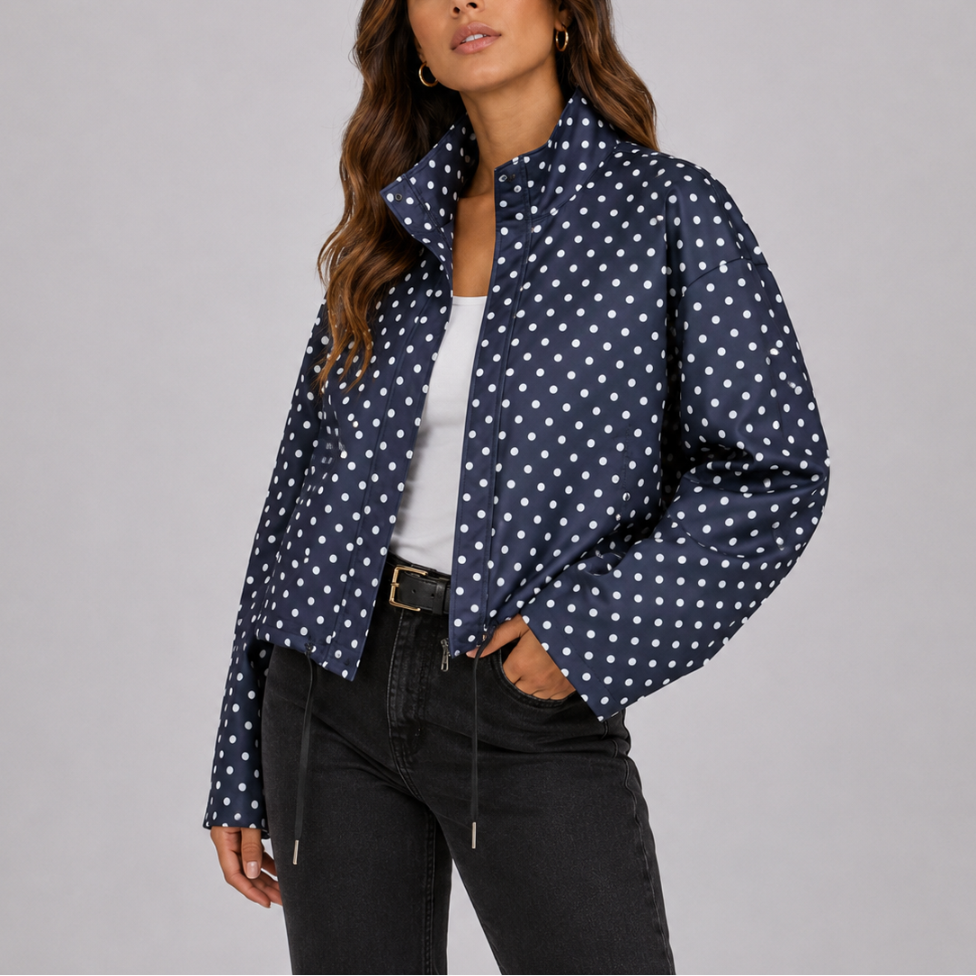 Women's Polka Dot Bomber Jacket in Navy