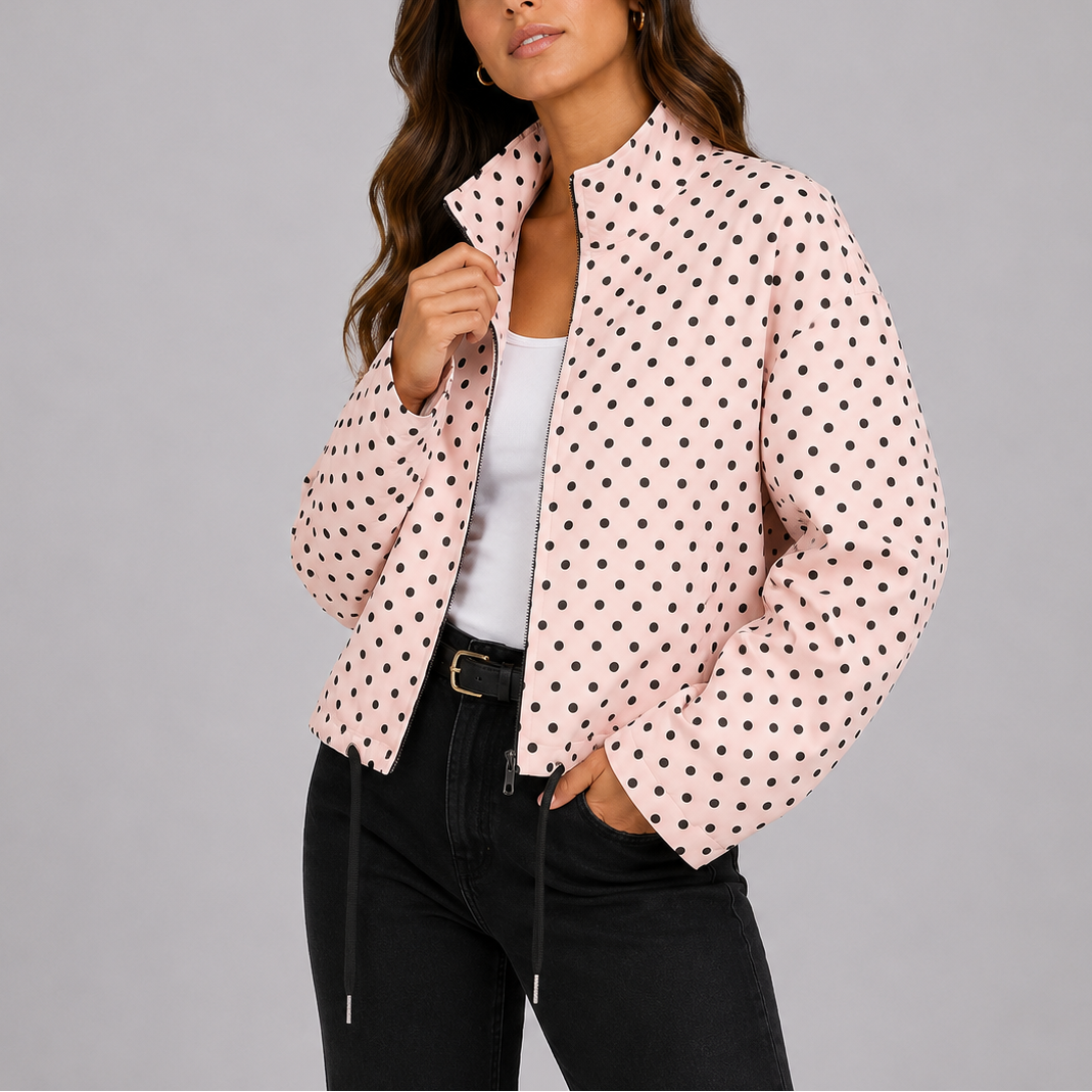 Women's Polka Dot Bomber Jacket in Pink