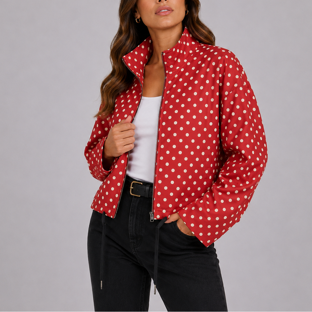 Women's Polka Dot Bomber Jacket in Red