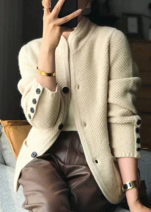 Women's textured-knit cardigan styling detail