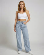 Wide-leg jeans lower body view showing full-length hem
