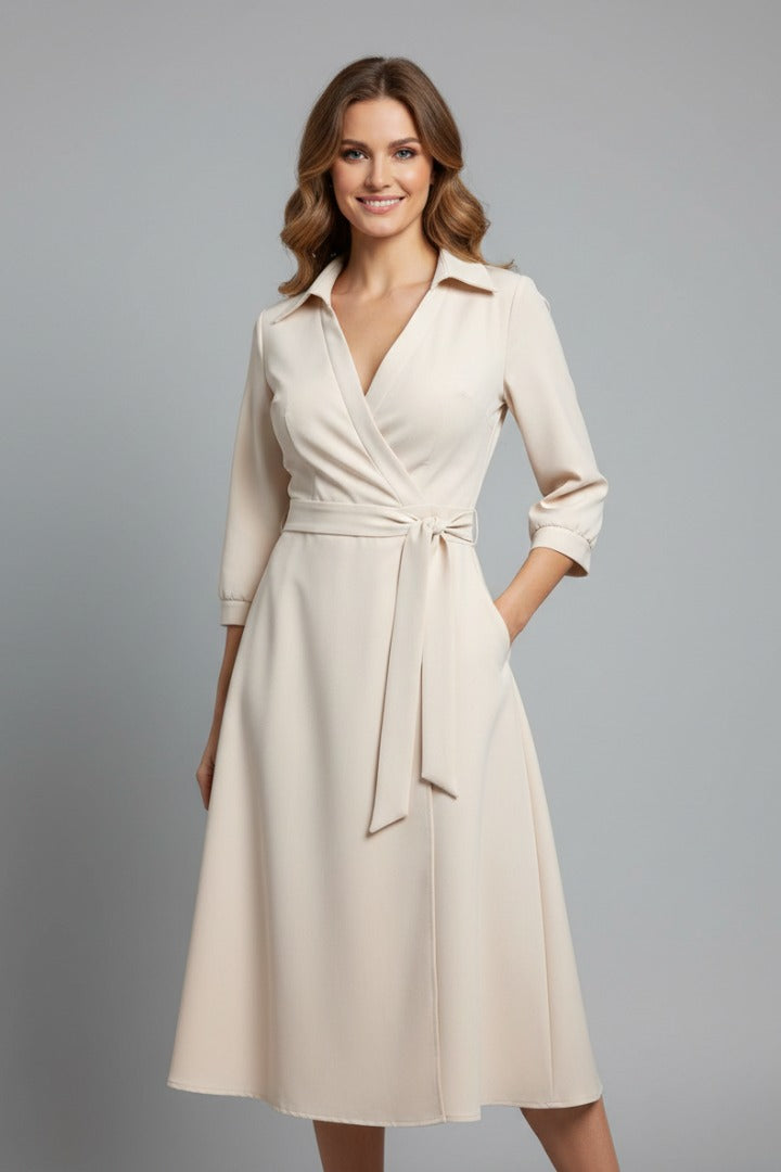 Wrap midi dress styled for a special occasion
